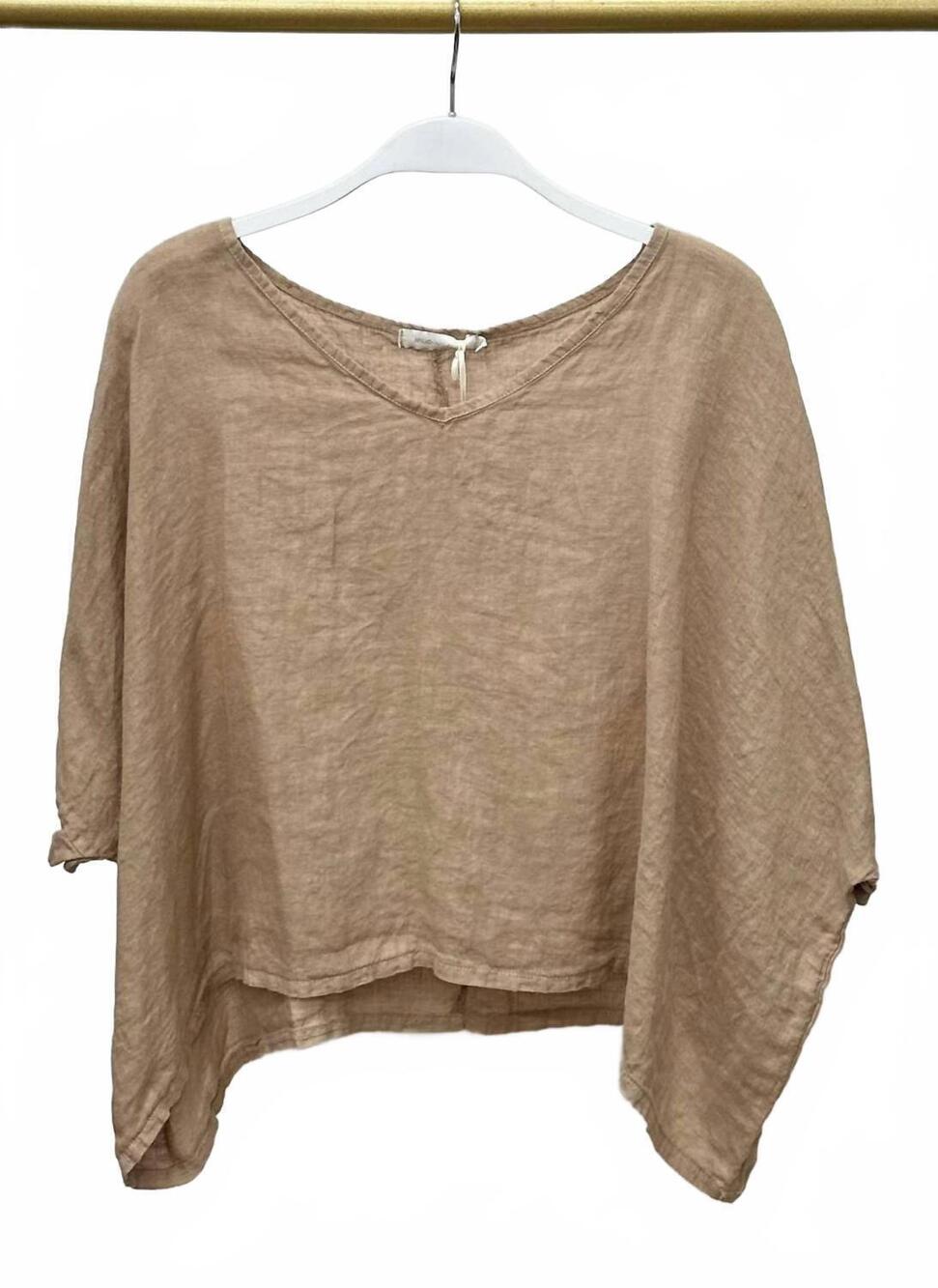 NEW MILIO MILANO women's dolman linen top in camel